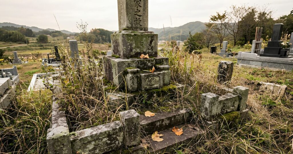 管理されず草木が茂り荒れ果てた「無縁墓」の様子