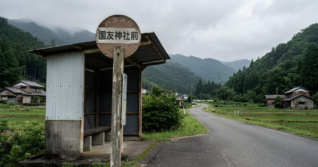 誰もいない田舎のバス停と時刻表