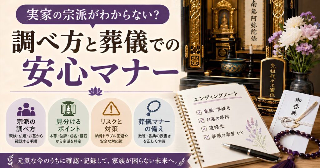 実家の宗派の調べ方や葬儀マナー、仏壇・位牌・お墓から宗派を確認する方法を解説