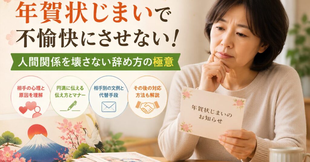 年賀状じまいで相手を不愉快にさせない伝え方やマナー、人間関係を壊さず円満に年賀状をやめる方法をイメージした日本人女性の写真