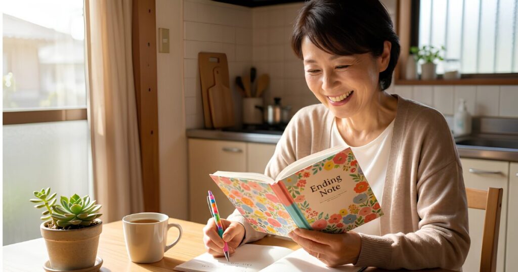 50代女性がエンディングノートを書いている画像